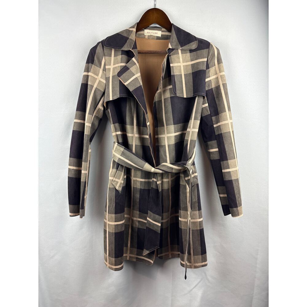 Women’s Solitaire Small Navy, Grey, & Cream Plaid Trenchcoat